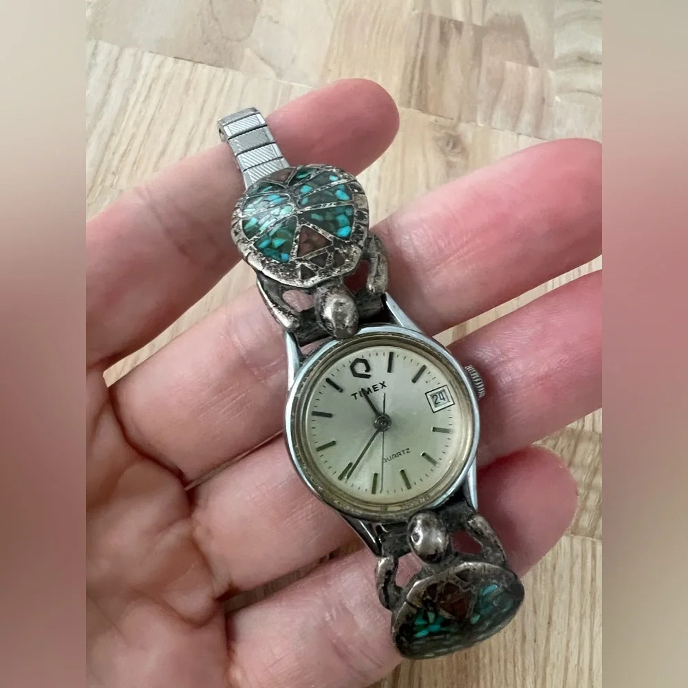 Timex ladies sterling silver mosaic turtle southwestern watch NEW BATTERY